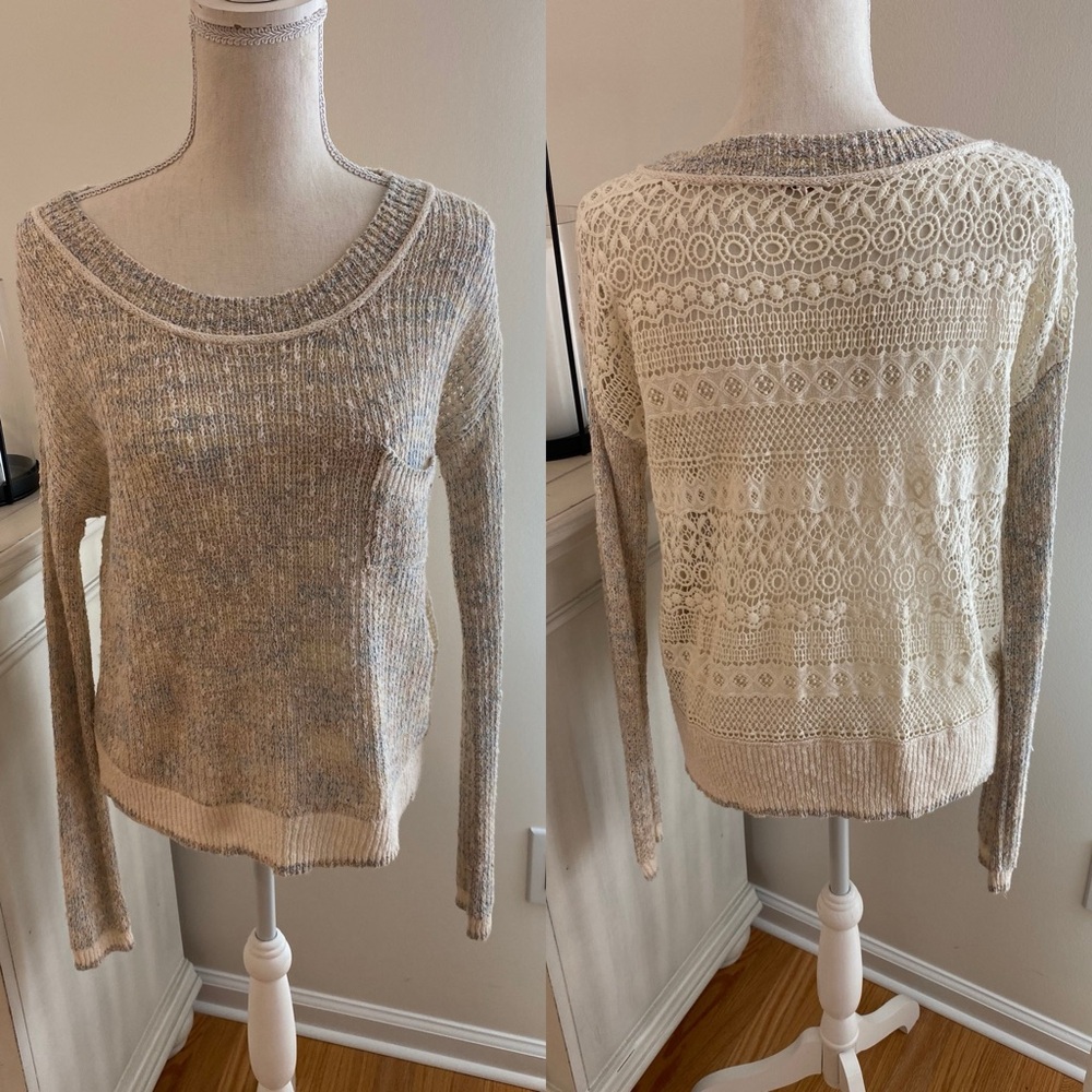 Free People Cream and Beige Lace Knit Sweater